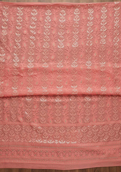 Pink Threadwork Georgette Unstitched Salwar Suit-Koskii