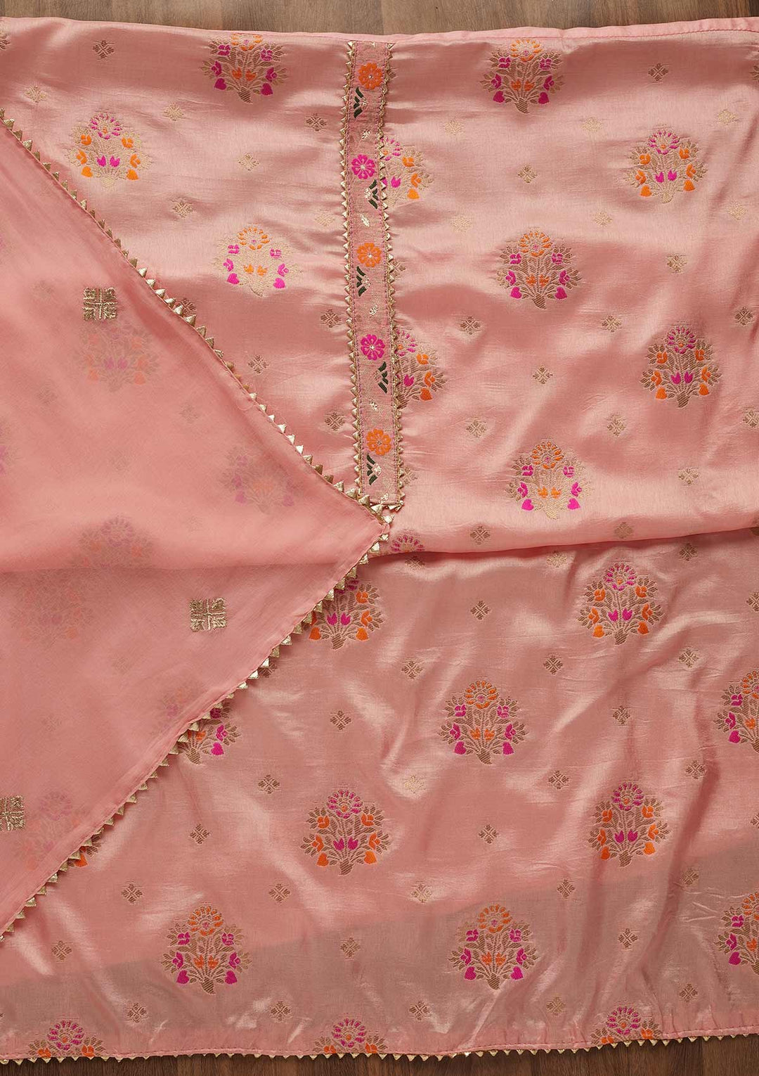 Pink Threadwork Georgette Unstitched Salwar Suit-Koskii