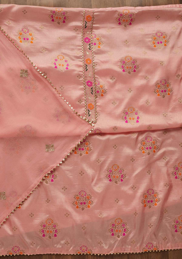 Pink Threadwork Georgette Unstitched Salwar Suit-Koskii