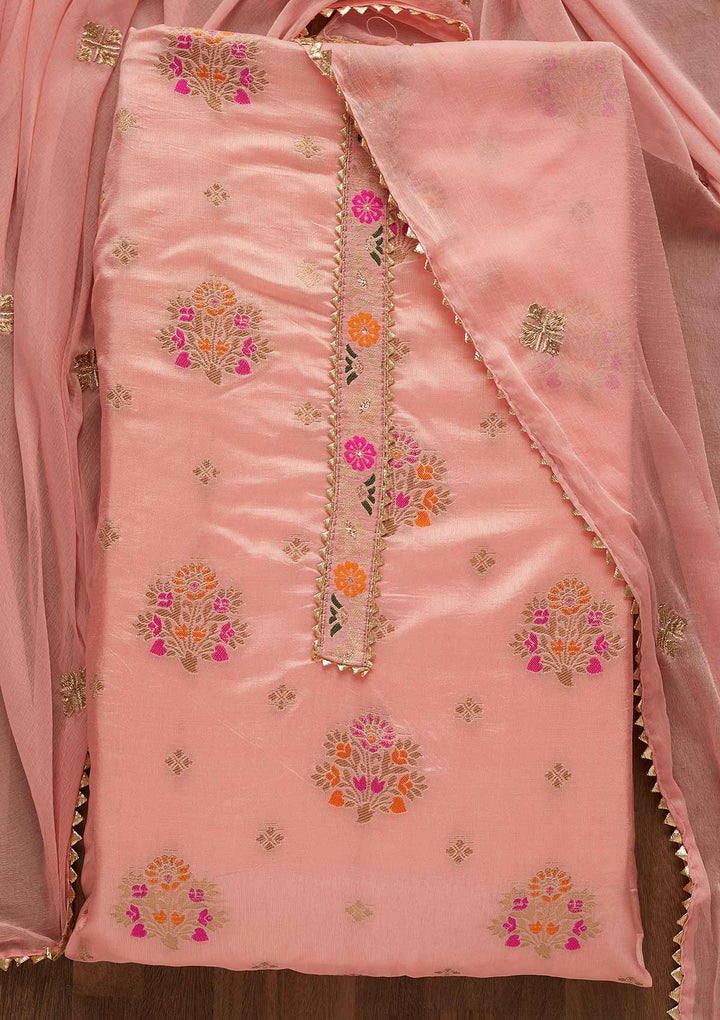 Pink Threadwork Georgette Unstitched Salwar Suit-Koskii