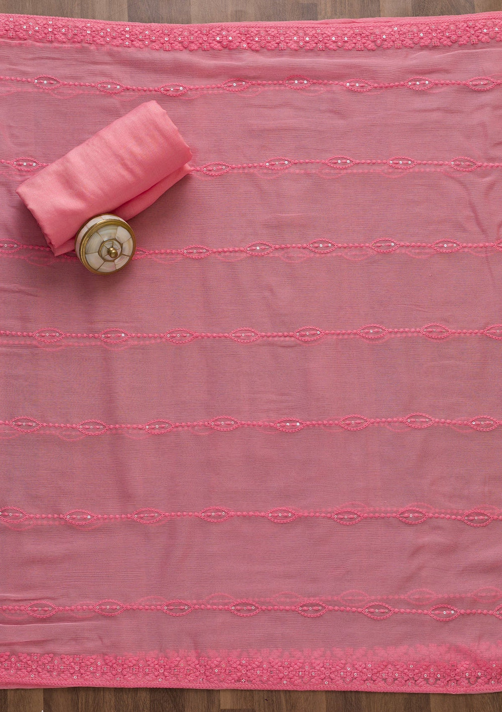 Pink Threadwork Georgette Semi-Stitched Salwar Suit-Koskii