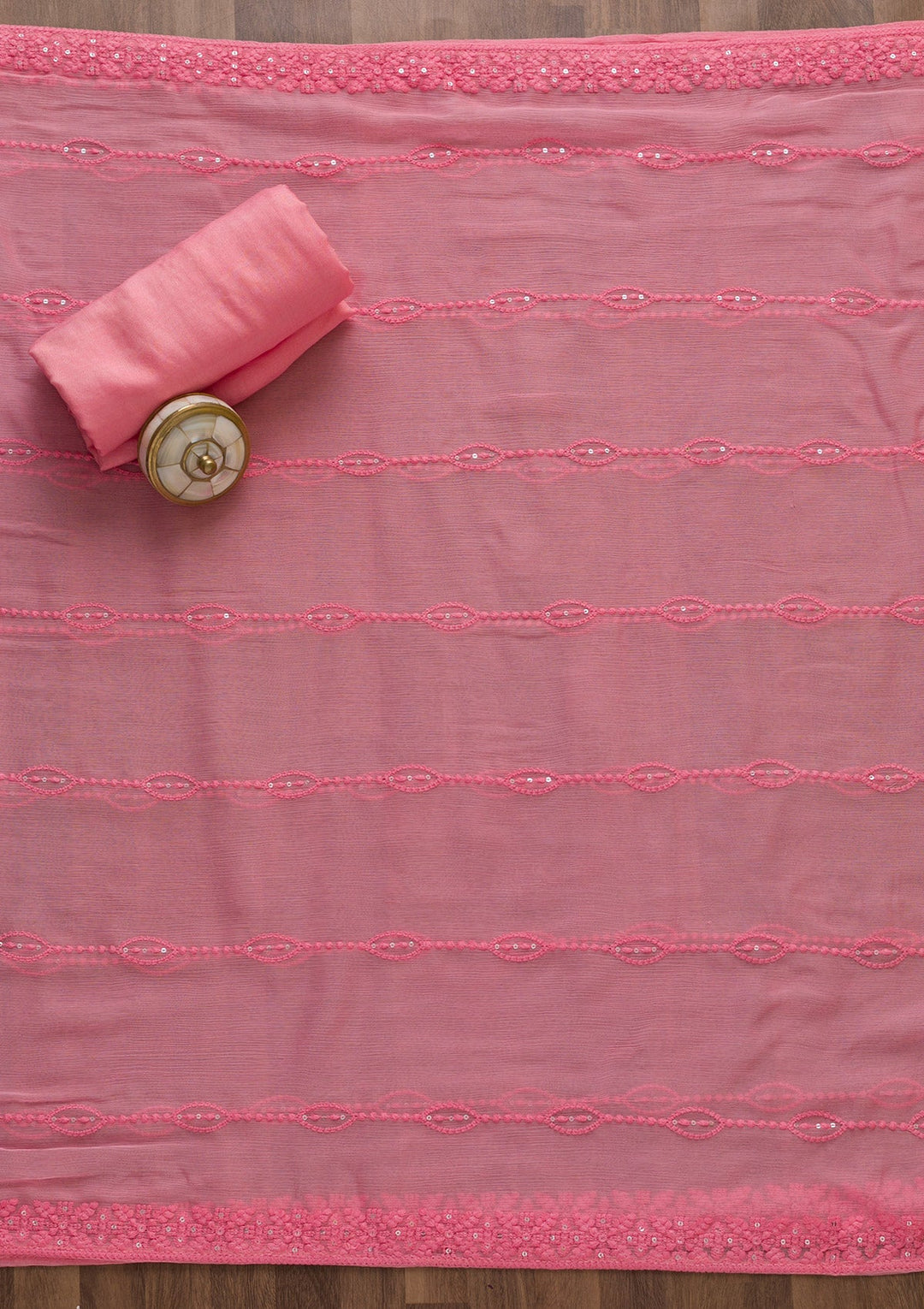 Pink Threadwork Georgette Semi-Stitched Salwar Suit-Koskii