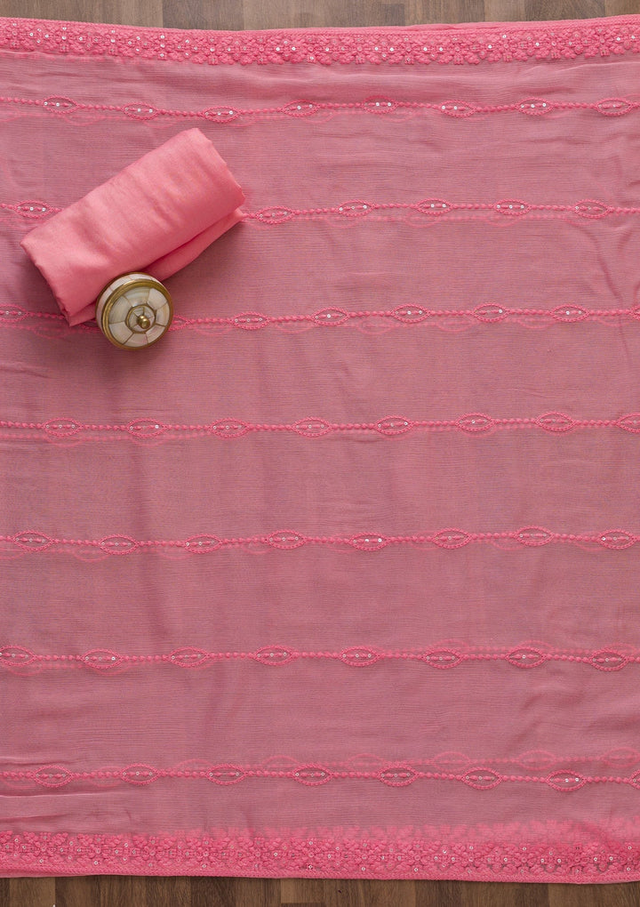 Pink Threadwork Georgette Semi-Stitched Salwar Suit-Koskii