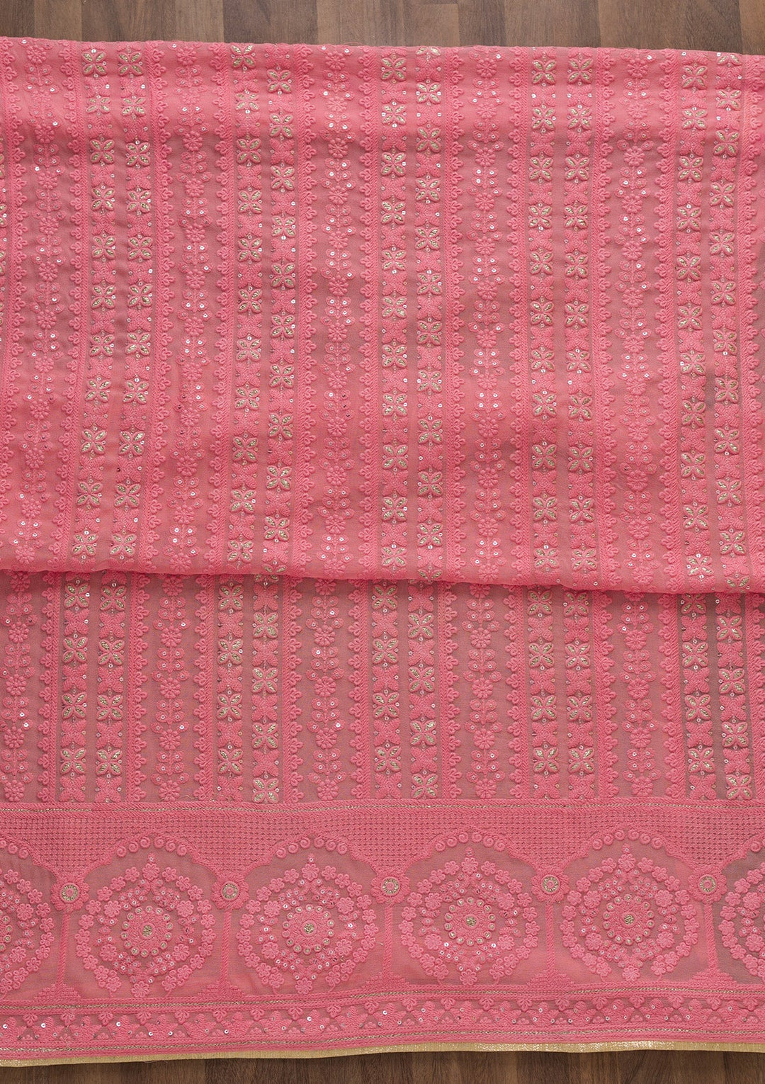 Pink Threadwork Georgette Semi-Stitched Salwar Suit-Koskii