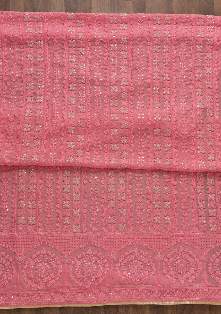 Pink Threadwork Georgette Semi-Stitched Salwar Suit-Koskii