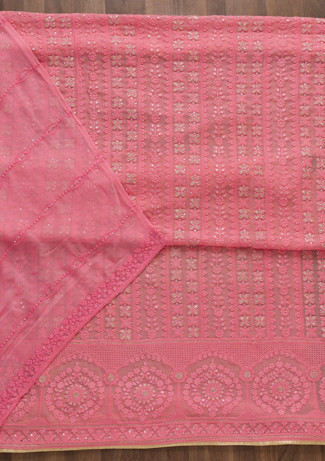 Pink Threadwork Georgette Semi-Stitched Salwar Suit-Koskii