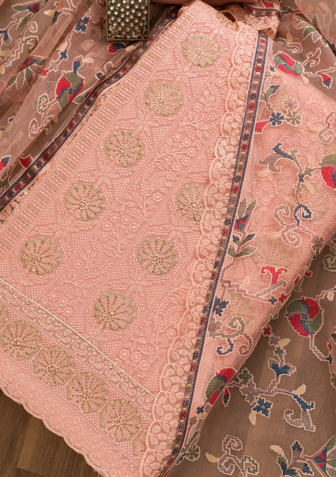 Pink Threadwork Georgette Unstitched Salwar Kameez-Koskii