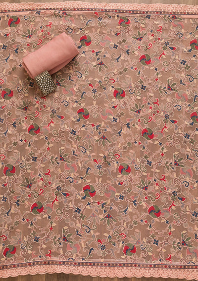 Pink Threadwork Georgette Unstitched Salwar Kameez-Koskii