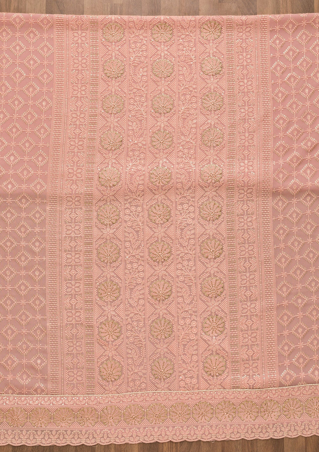 Pink Threadwork Georgette Unstitched Salwar Kameez-Koskii