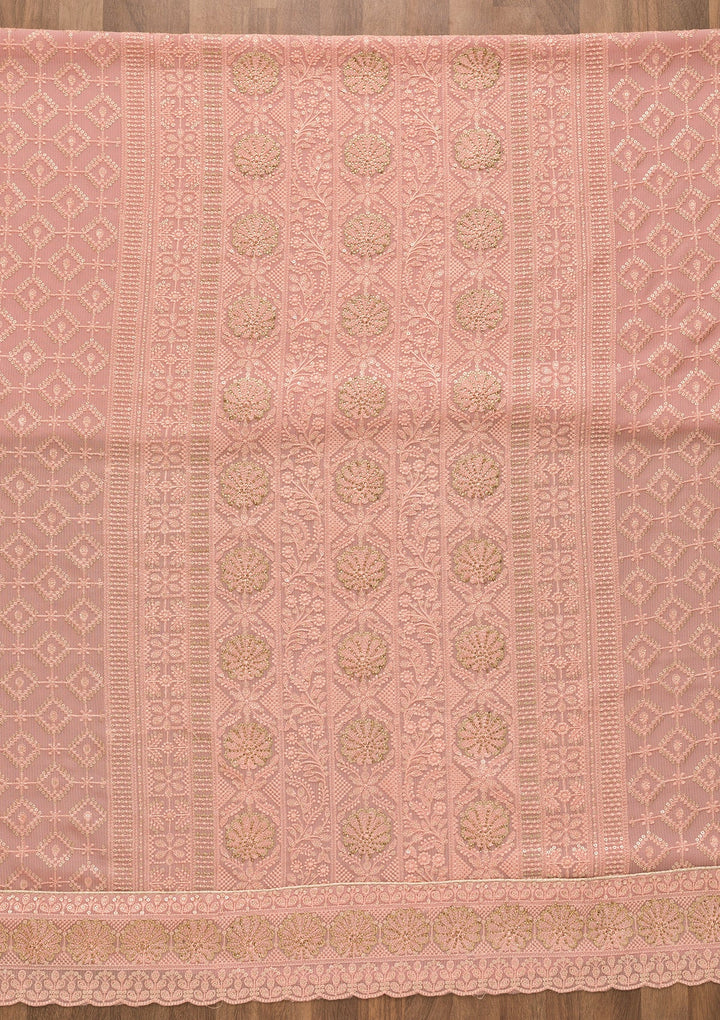 Pink Threadwork Georgette Unstitched Salwar Kameez-Koskii