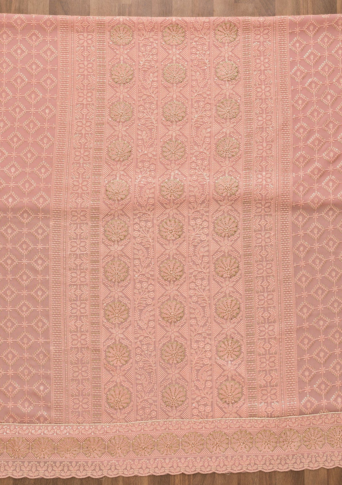 Pink Threadwork Georgette Unstitched Salwar Kameez-Koskii