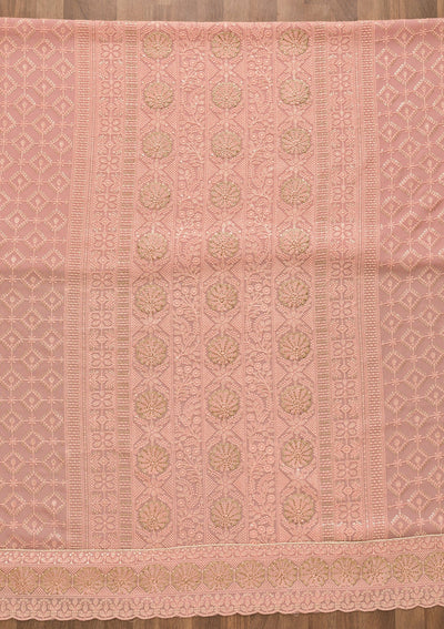 Pink Threadwork Georgette Unstitched Salwar Kameez-Koskii