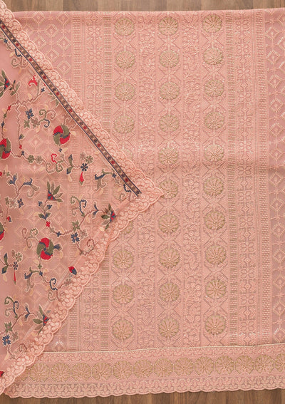 Pink Threadwork Georgette Unstitched Salwar Kameez-Koskii
