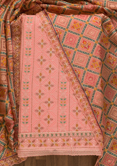 Pink Threadwork Georgette Unstitched Salwar Kameez-Koskii