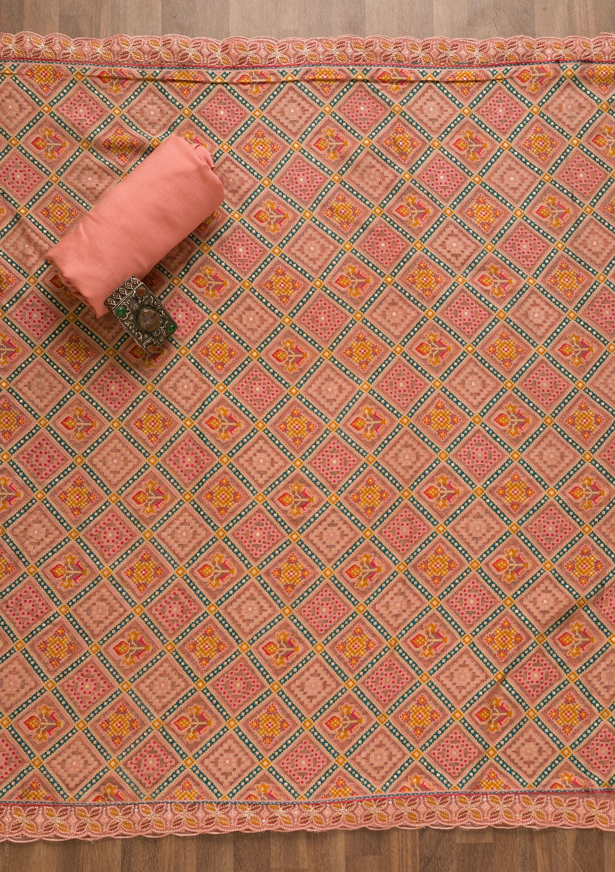 Pink Threadwork Georgette Unstitched Salwar Kameez-Koskii