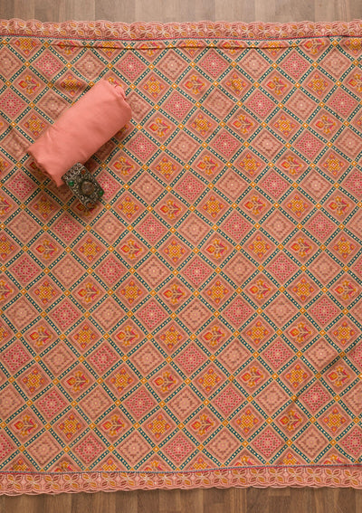 Pink Threadwork Georgette Unstitched Salwar Kameez-Koskii