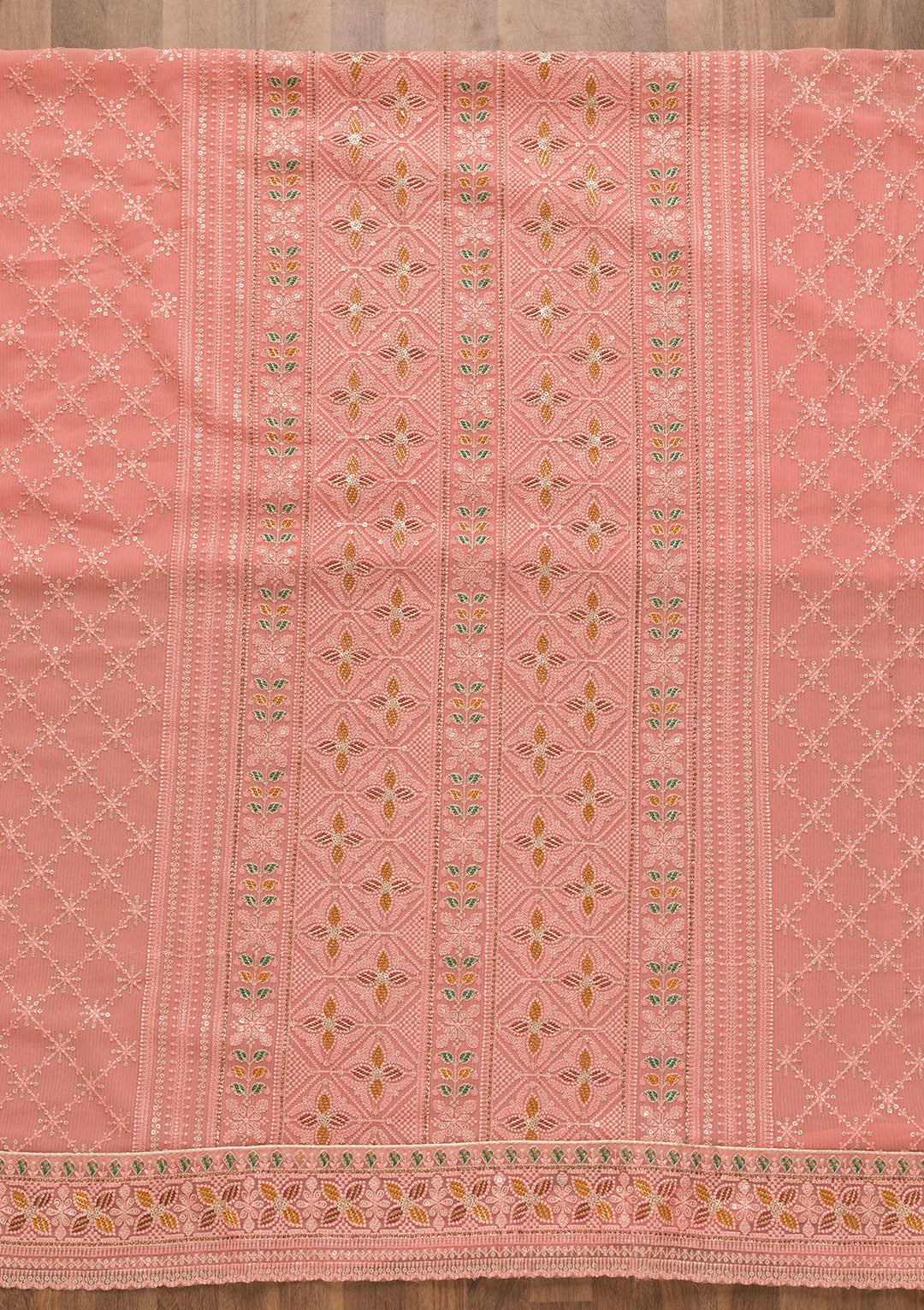 Pink Threadwork Georgette Unstitched Salwar Kameez-Koskii