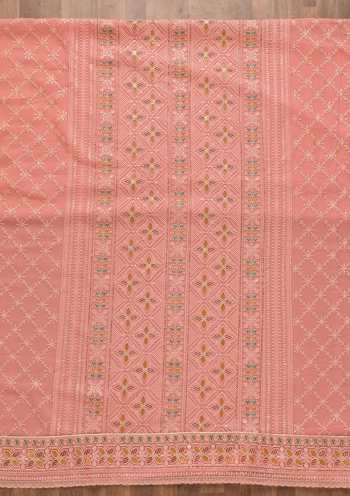 Pink Threadwork Georgette Unstitched Salwar Kameez-Koskii