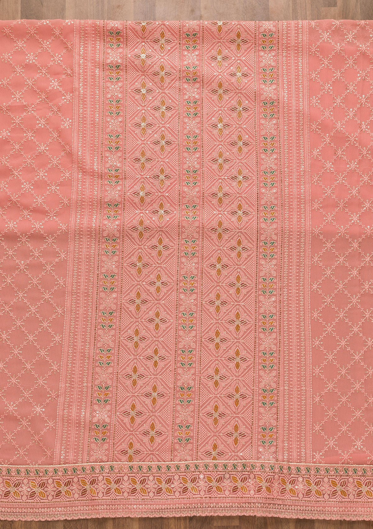 Pink Threadwork Georgette Unstitched Salwar Kameez-Koskii