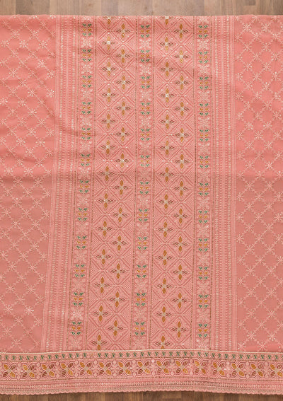 Pink Threadwork Georgette Unstitched Salwar Kameez-Koskii