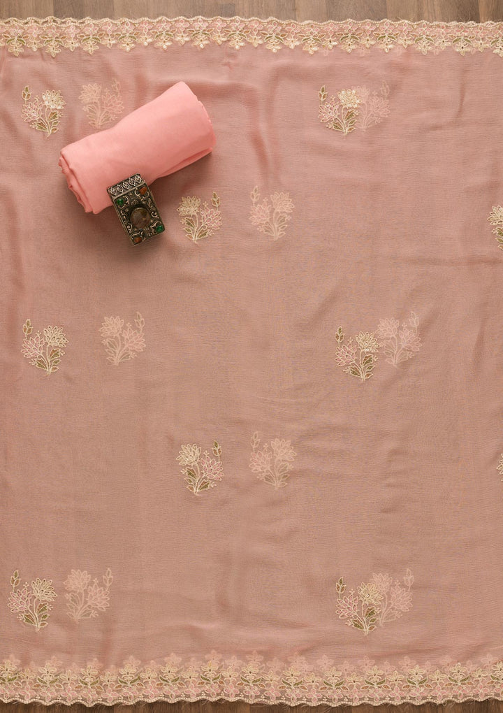 Pink Threadwork Georgette Unstitched Salwar Suit-Koskii