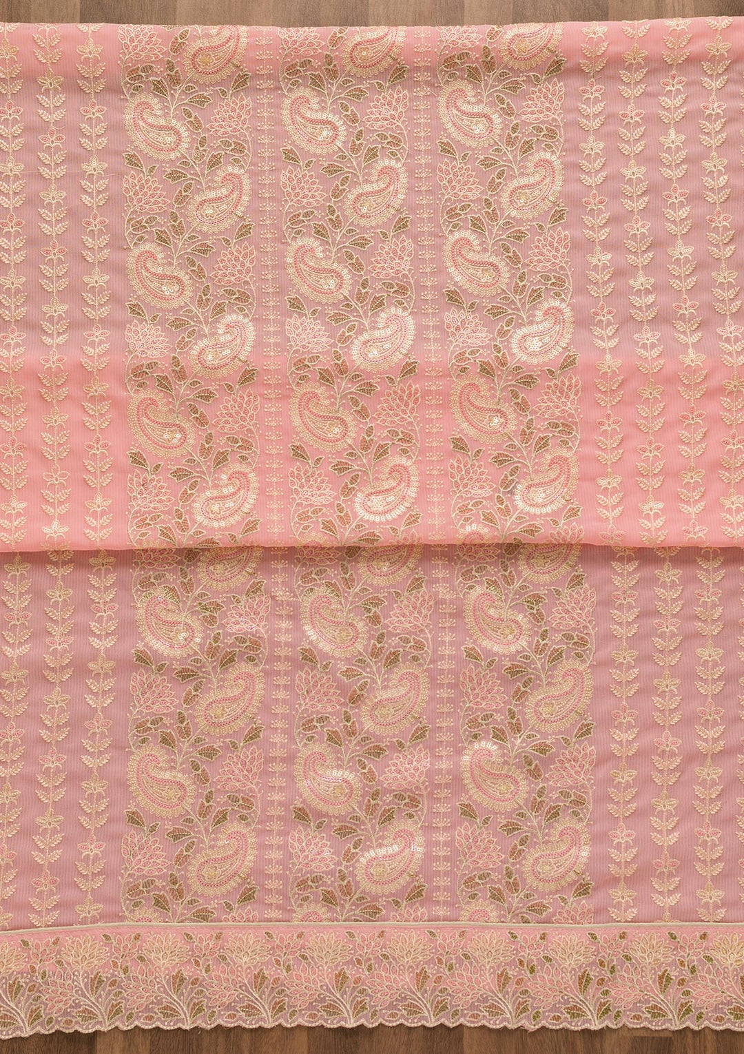 Pink Threadwork Georgette Unstitched Salwar Suit-Koskii