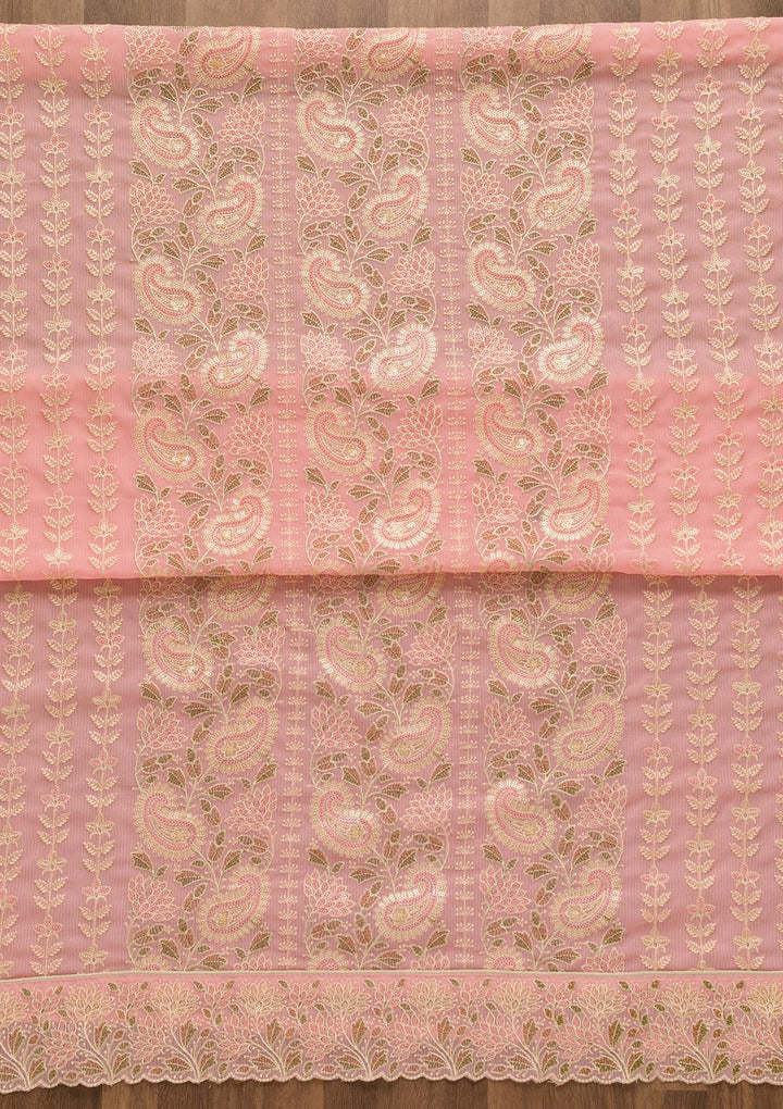 Pink Threadwork Georgette Unstitched Salwar Suit-Koskii