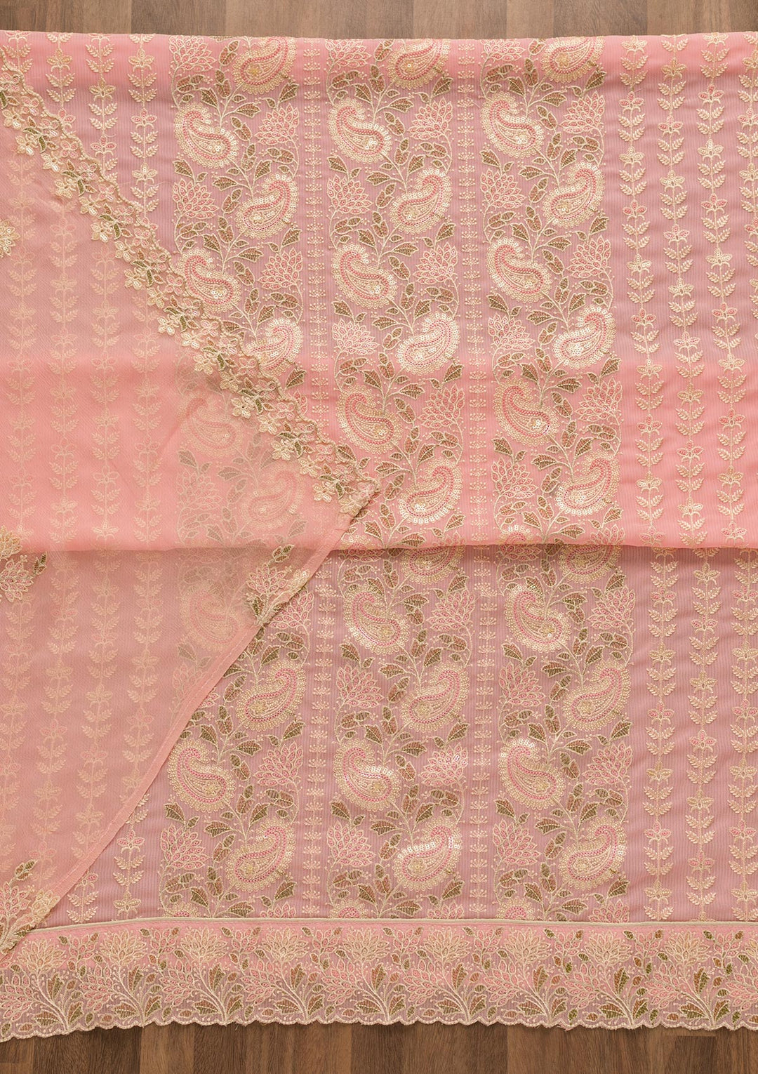 Pink Threadwork Georgette Unstitched Salwar Suit-Koskii