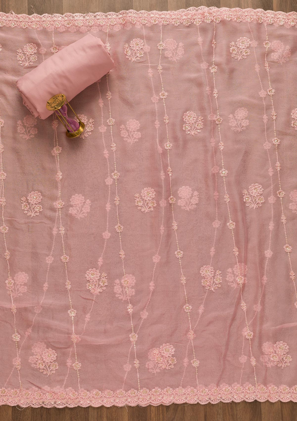 Pink Threadwork Georgette Unstitched Salwar Suit-Koskii