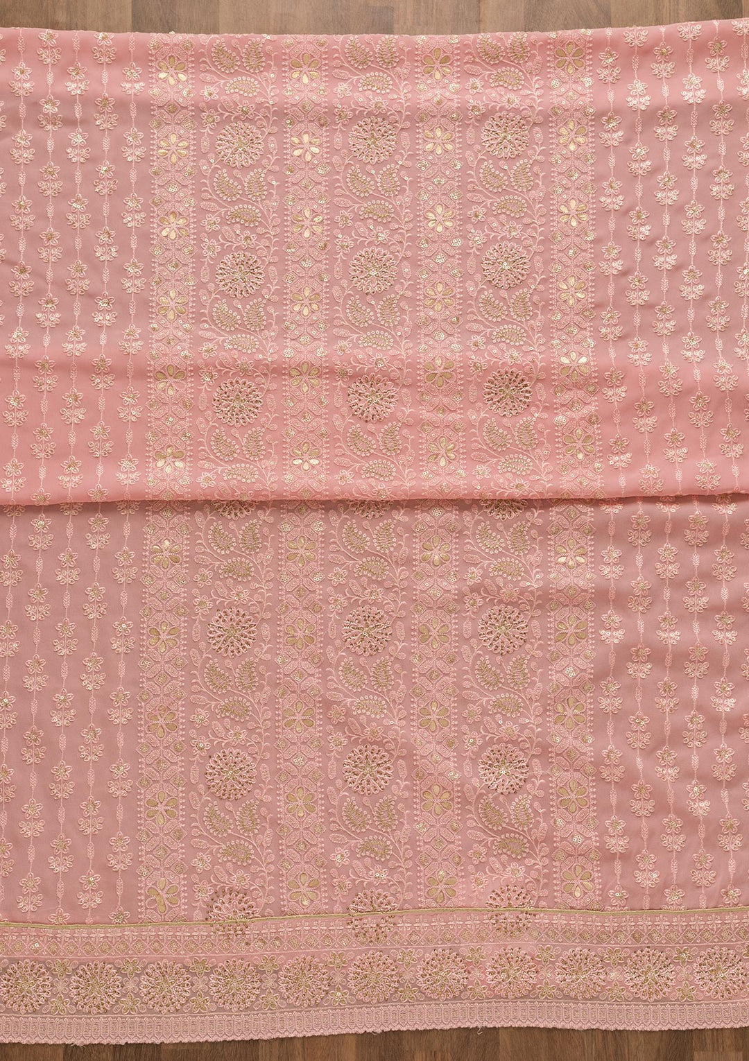 Pink Threadwork Georgette Unstitched Salwar Suit-Koskii