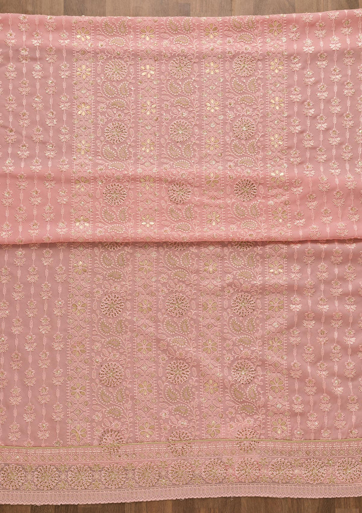 Pink Threadwork Georgette Unstitched Salwar Suit-Koskii