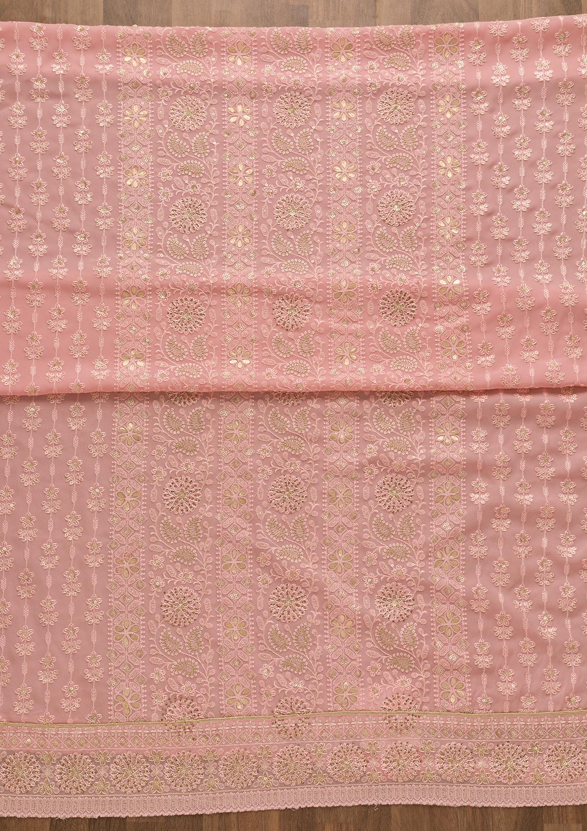 Pink Threadwork Georgette Unstitched Salwar Suit-Koskii