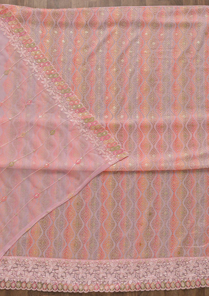 Pink Threadwork Georgette Unstitched Salwar Suit-Koskii