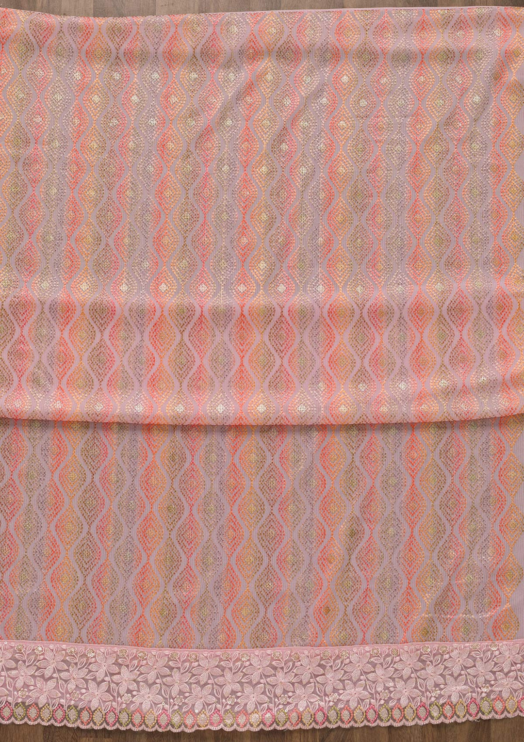 Pink Threadwork Georgette Unstitched Salwar Suit-Koskii