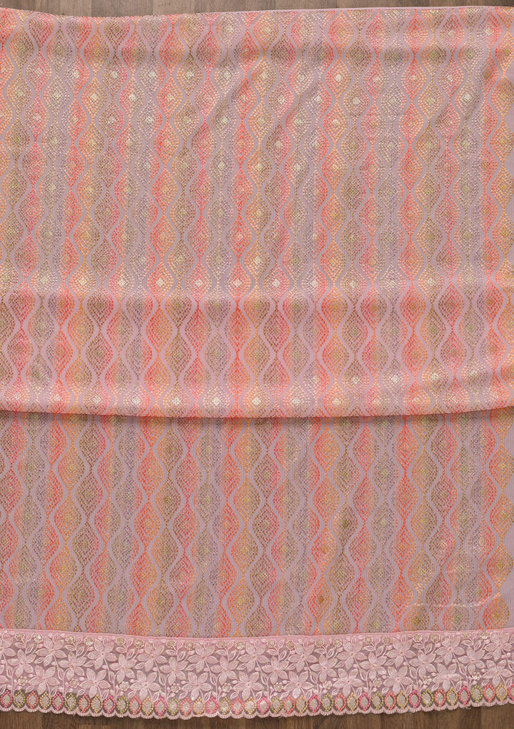Pink Threadwork Georgette Unstitched Salwar Suit-Koskii