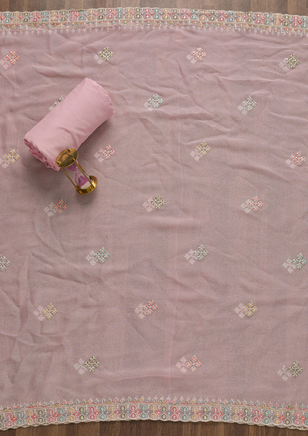 Pink Threadwork Georgette Unstitched Salwar Suit-Koskii