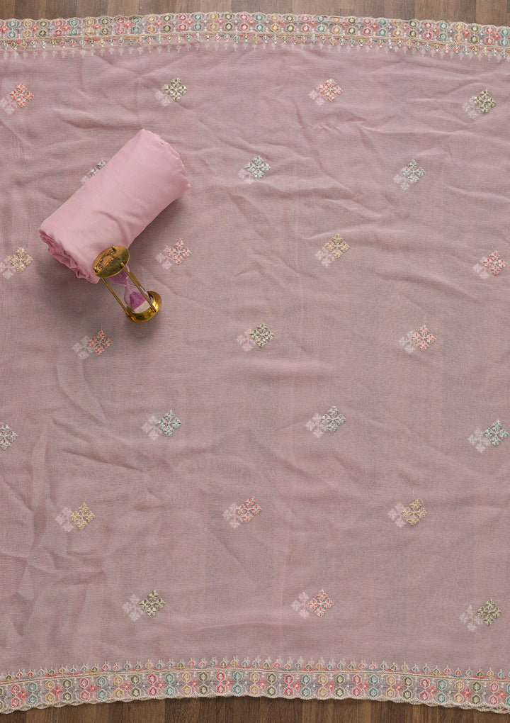 Pink Threadwork Georgette Unstitched Salwar Suit-Koskii