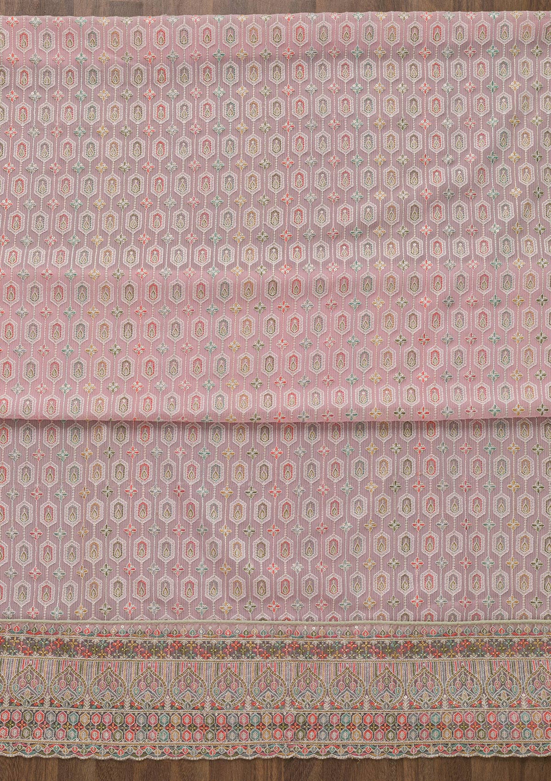 Pink Threadwork Georgette Unstitched Salwar Suit-Koskii