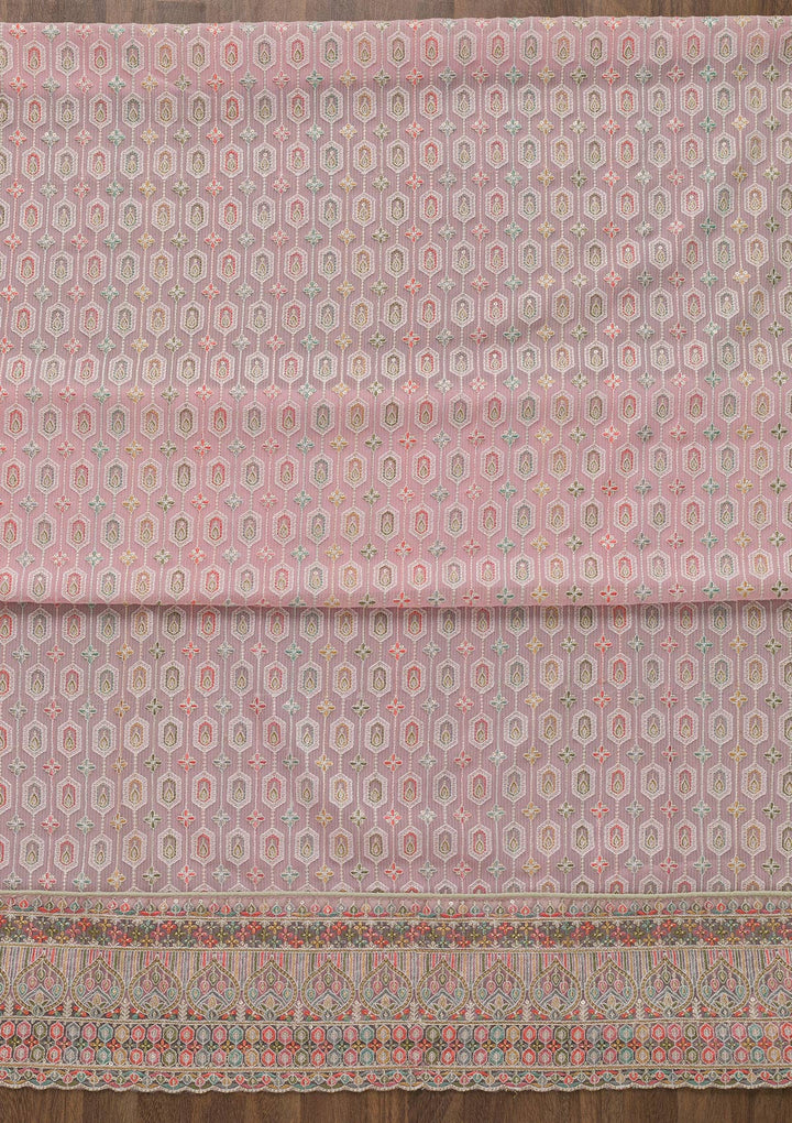 Pink Threadwork Georgette Unstitched Salwar Suit-Koskii