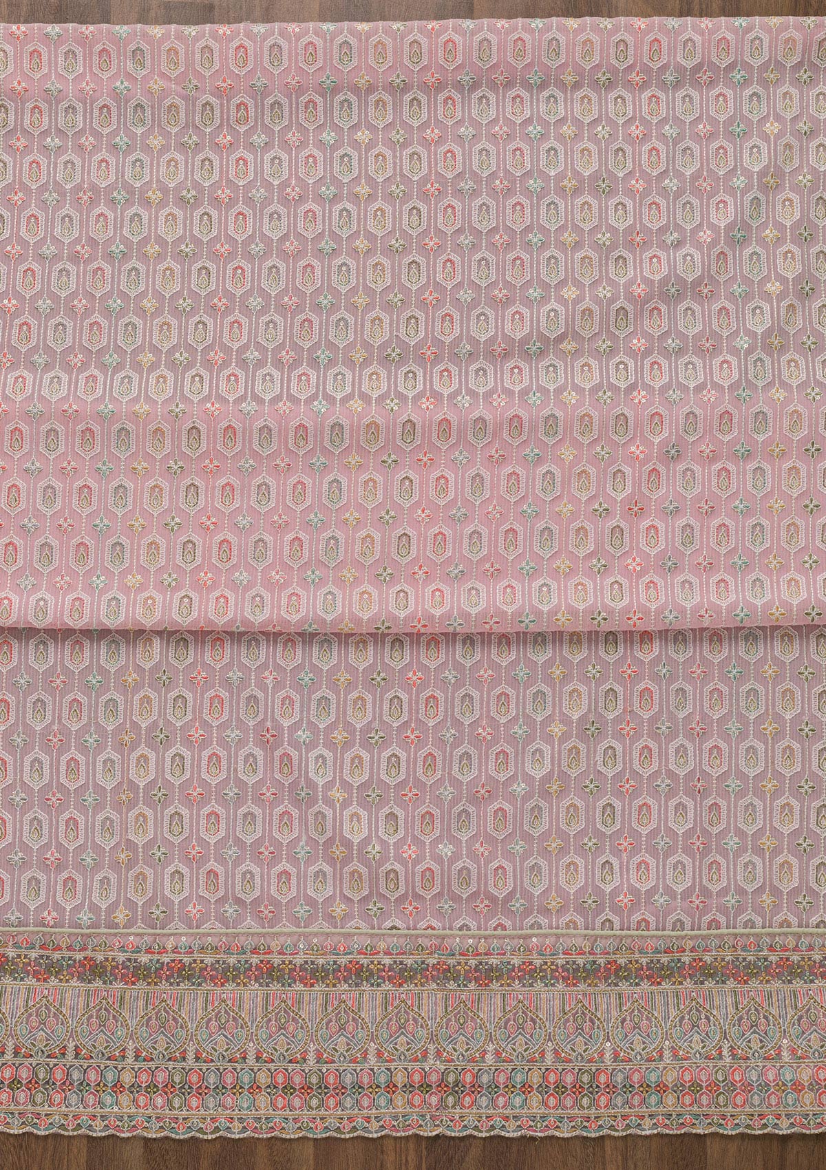 Pink Threadwork Georgette Unstitched Salwar Suit-Koskii