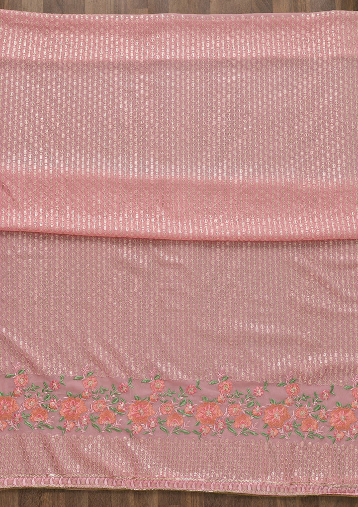 Pink Threadwork Georgette Unstitched Salwar Suit-Koskii