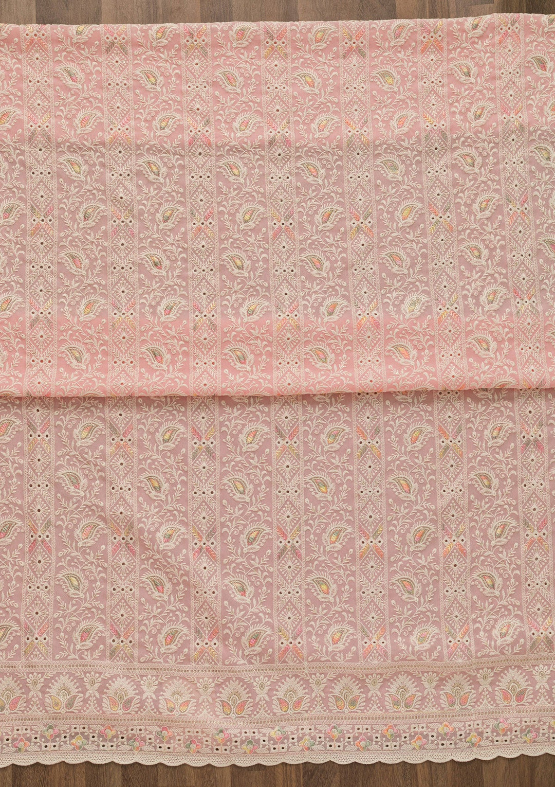 Pink Threadwork Georgette Unstitched Salwar Suit-Koskii