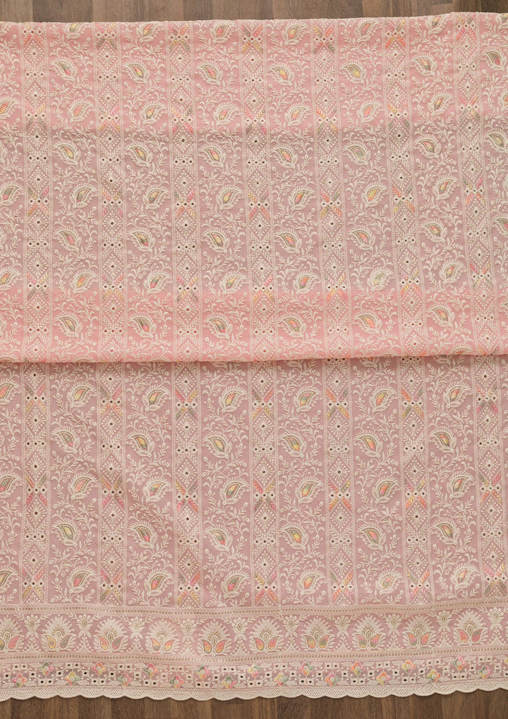 Pink Threadwork Georgette Unstitched Salwar Suit-Koskii