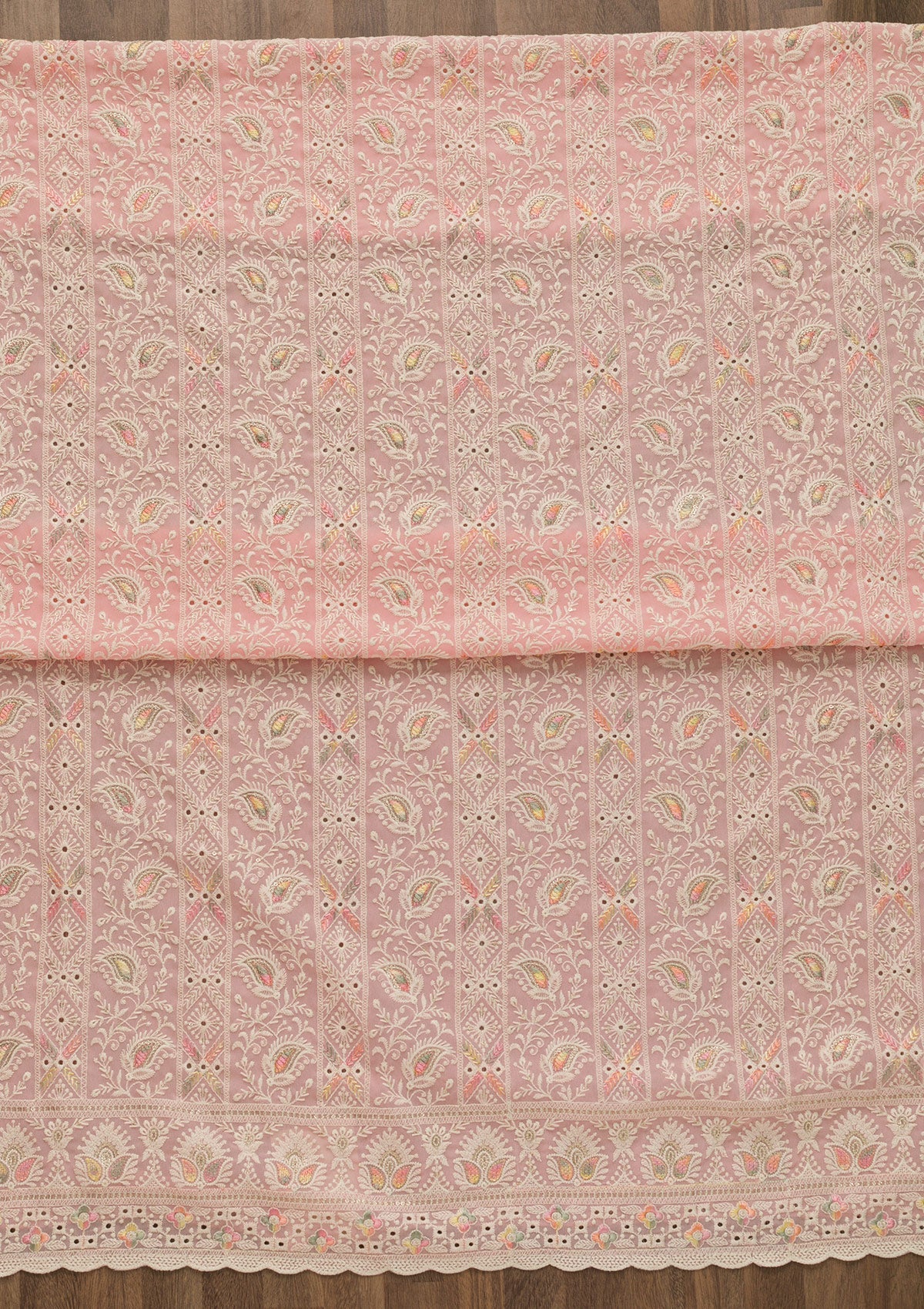 Pink Threadwork Georgette Unstitched Salwar Suit-Koskii