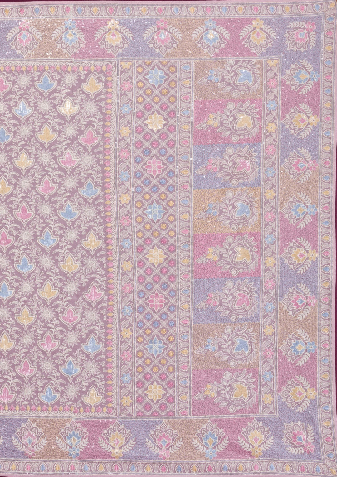 Pink Threadwork Georgette Unstitched Saree-Koskii