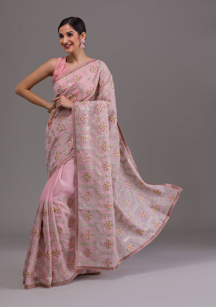 Pink Threadwork Georgette Saree-Koskii