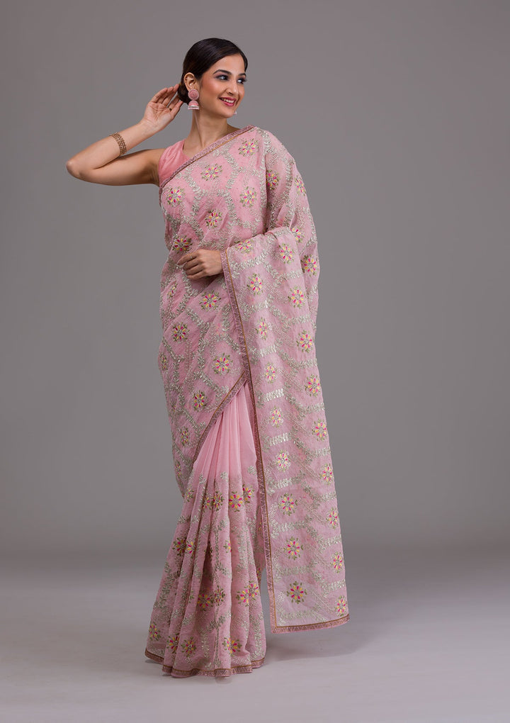 Pink Threadwork Georgette Saree-Koskii