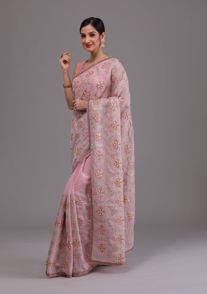 Pink Threadwork Georgette Saree-Koskii