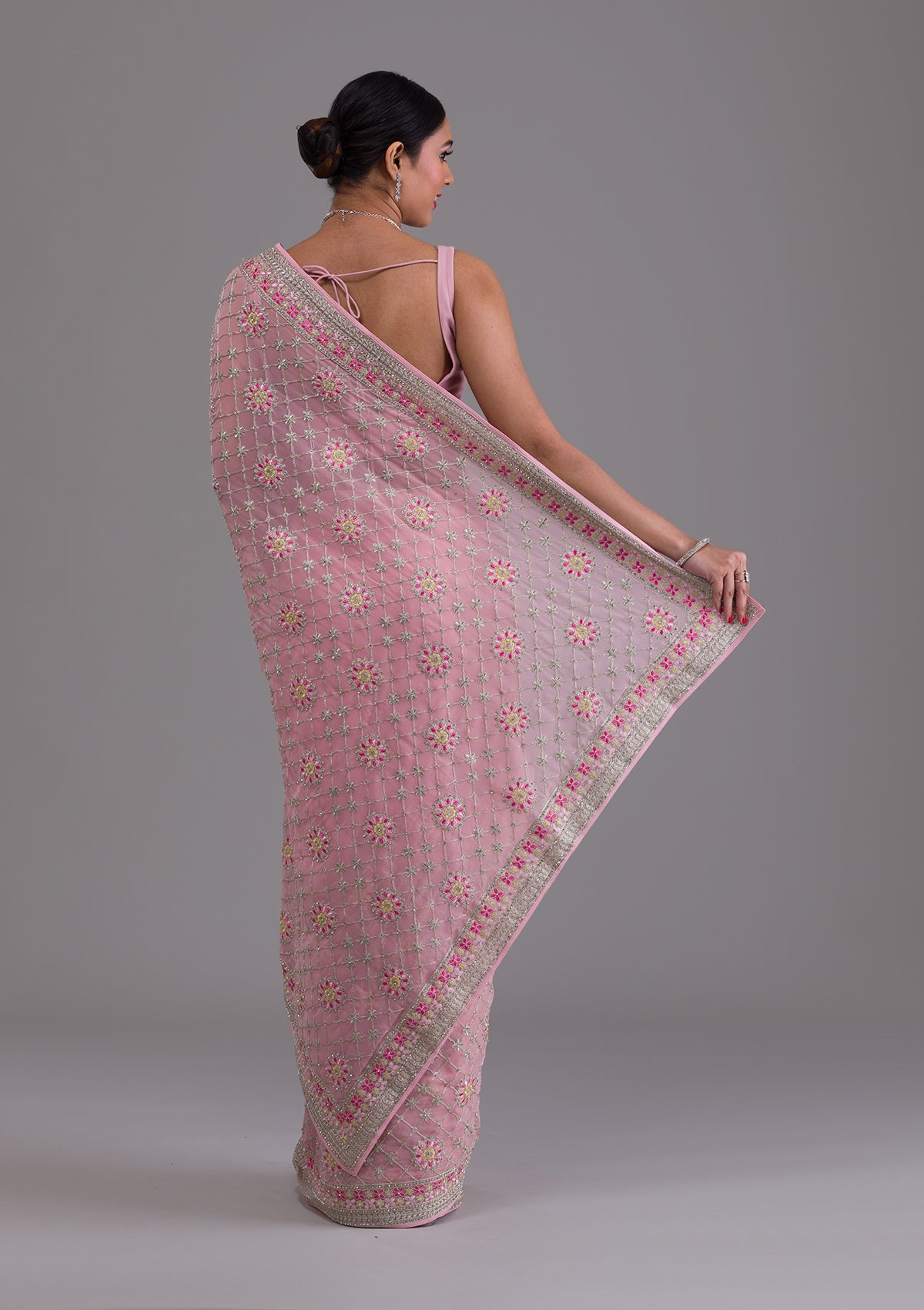 Pink Threadwork Georgette Saree-Koskii