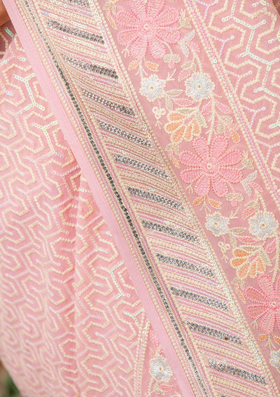 Pink Threadwork Georgette Saree-Koskii